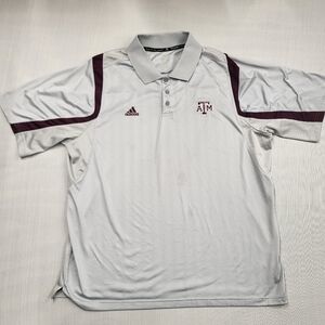 Texas A&M Aggies Shirt Men’s 2XL Gray Adidas ClimaCool Polo Small Stains Read